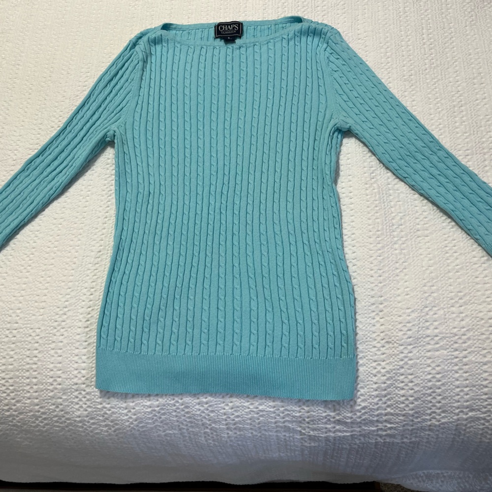 Ralph Lauren Chaps ladies boatneck 3/4 length sleeve light turquoise sweater